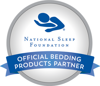 Blue and gray icon reading: National Sleep Foundation Official Bedding Products Partner