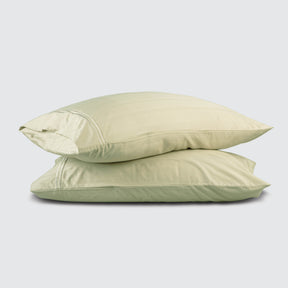 Image of two pillows stacked on top of one another with a Sage Bamboo Rayon Pillowcase on each