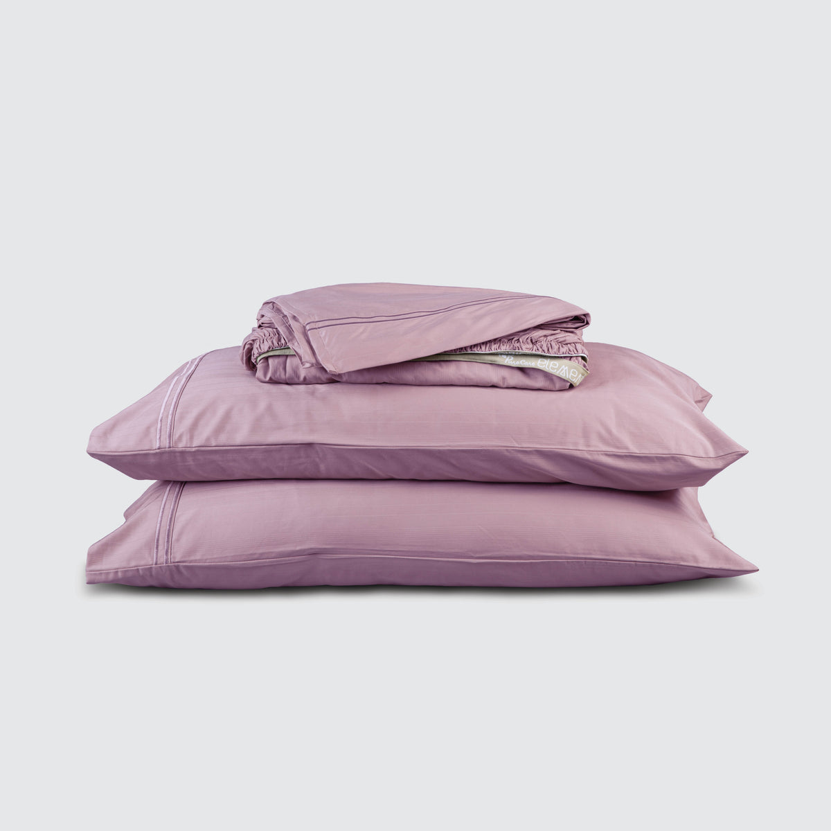 Image of Lilac Bamboo Rayon Sheet Set stacked top to bottom: Flat Sheet, Fitted Sheet, 2 Pillowcases